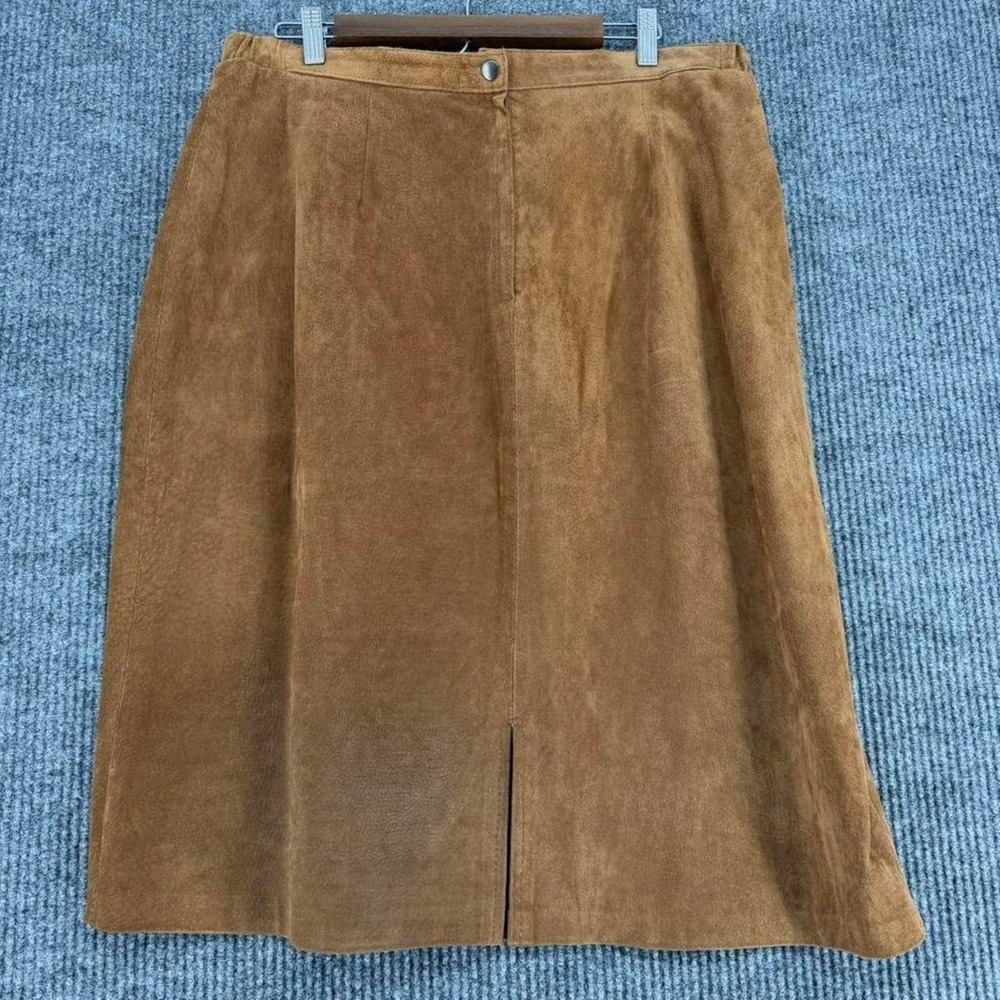 Vintage Roaman's genuine leather suede midi skirt women's XL brown 36 waist